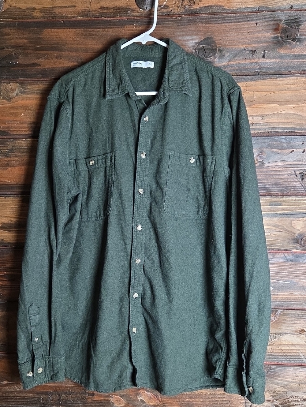Sonoma Olive Green Mens Long-Sleeve Button-Down Shirt XLT